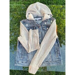 Express Denim Jacket With Gray Built In Hoodie  Size L